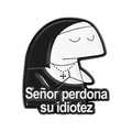 Close-up of Flork nun enamel pin with SeƱor perdona su idiotez Spanish text engraving - Nun Character (QHXZ5215)