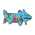 Pin de esmalte de perro tiburón azul con patrones geométricos rosa y amarillo - Perro Abstracto Azul Claro (QHXZ5157)