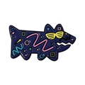 Pin de esmalte de perro pop art azul oscuro con patrones geométricos coloridos - Perro con Gafas de Sol Azul Oscuro (QHXZ5158)