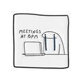 Funny enamel pin featuring cartoon character at a laptop and Meetings At 6PM text - Office Overtime Character (QHXZ5272)