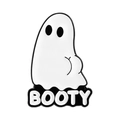 Funny ghost enamel pin featuring a cheeky booty design and BOOTY text in black and white - Qhxz5200