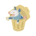 Spilla divertente in smalto con opossum in un bidone dorato e design a cartone animato - Stile Opossum (QHXZ5151)