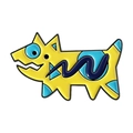 Creative yellow cartoon dog enamel brooch pin with blue spots and geometric patterns - Yellow Graffiti Spotted Dog (QHXZ5161)