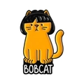 Creative enamel pin featuring an orange cartoon cat with a bobcut and Bobcat text - Bob Haircut Orange Cat (QHXZ5199)