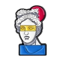 Artistic sculpture brooch with pop art color palette and polished enamel finish - Yellow Mask Red Sun Statue (QHXZ5170)