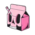 Rosa Milchkarton Emaille-Anstecknadel mit Totenkopf-Design und gestreiftem Strohhalm - Rosa Totenkopf Milchkarton (QHXZ5244)