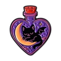 Gothic potion bottle enamel pin featuring a black cat sleeping on a crescent moon - Heart Potion Bottle Black Cat Style (QHXZ5302)