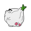 Funny cartoon white garlic enamel pin with cute facial expression and green sprout - Shy Back View Style (QHXZ5156)