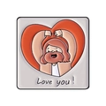 Vierkante emaille speld met cartoon Jezus die een hart maakt en Love you tekst - Hart Genezende Stijl (QHXZ5196)