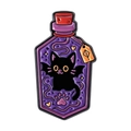Gothic purple magic potion bottle enamel pin with a cute black winged cat and stars - Irregular Rectangular Potion Bottle Cat Style (QHXZ5303)