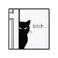 Funny black cat enamel pin with bitch text, quirky dark humor metal badge for clothes - Black Cat Peeking Style (QHXZ5234)