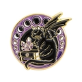Épingle émaillée gothique avec chat noir aux ailes de chauve-souris et cristaux violets - Style Chat Ailé Livre Magique (QHXZ5224)