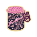 Cosmic Jam enamel pin with star nebula and rocket design in a golden metal jar - Cosmic Jam Jar Style (QHXZ5171)