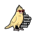 Cockatiel Emaille Pin mit roter Herzsonnenbrille und Live Laugh Leave Me Alone Text - Nymphensittich mit Sonnenbrille (QHXZ5253)