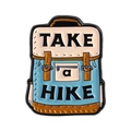 Retro light blue backpack enamel pin with TAKE a HIKE slogan for outdoor camping hiking - Backpack Design (QHXZ5069)