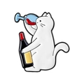 Niedliche Emaille-Anstecknadel mit weißer Katze, Weinflasche und Glas für Outfits - Trinkender & Gläserhebender Stil (QHXZ5137)