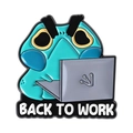 Funny cyan frog enamel pin featuring a laptop and Back To Work text design - Back To Work Funny Frog (QHXZ5305)