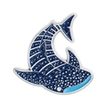 Blue whale shark enamel brooch with ocean wave patterns and silver metallic edges - Whale Shark Style (QHXZ5222)