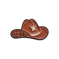 Spilla in smalto marrone a forma di cappello da cowboy con scritta Yee Haw - Stile Cappello da Cowboy (QHXZ559)