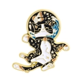 Space cat enamel pin featuring black and white feline with goldfish helmet and stars - Astronaut Cat Style (QHXZ5188)