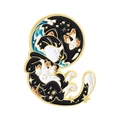 Starry night cat brooch with Japanese Great Wave enamel design and gold plating - Great Wave Cat Style (QHXZ5189)