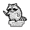 Cute raccoon enamel pin with a knife and i require snacks text for clothing decor - Raccoon with Knife (QHXZ5402)