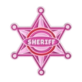 Spilla creativa a forma di stella dello sceriffo rosa con scritta bianca per borse - Modello SHERIFF (QHXZ5281)