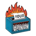 Creative dumpster fire enamel pin featuring blue trash can with your opinion message - Shredder Style (QHXZ5388)