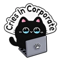 Lustige schwarze Emaille-Anstecknadel mit weinender Katze und Cries In Corporate Spruch - Schwarze Büro-Katze Cries-In-Corporate(QHXZ5318)