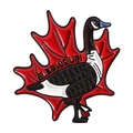 Cartoon enamel goose pin with red maple leaf and Elbows Up text for backpack decor - Maple Leaf Goose (QHXZ5337)