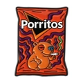 Quirky Porritos capybara enamel pin in vibrant orange snack bag design made of zinc alloy - Red Smoking Capybara Style (QHXZ5370)