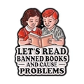Cartoon enamel pin featuring kids reading with Banned Books slogan for backpacks - Kids Reading Style (QHXZ5315)