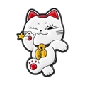 Lindo broche esmaltado de gato de la suerte Maneki Neko blanco con cascabel dorado y moneda - Cuerpo Completo Con Estrella (QHXZ5312)