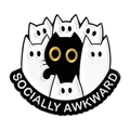 Insigne mignon en émail de chat noir et blanc avec texte Socially Awkward - Style De Chat Socially Awkward (QHXZ5339)