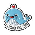 Cute cartoon blue whale enamel pin with red heart and I Whaley Like You slogan - I WHALEY LIKE YOU! Heart Whale Style (QHXZ5330)