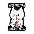 Süße weiße Katze Emaille-Pin mit Espresso und More Espresso Less Depresso Spruch - Kaffeethema(QHXZ5346)