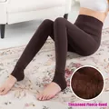 Thickened fleece lined dark brown thermal leggings for women with stirrup design - One Size / Bottoms / Stirrup Style / Coffee