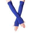 Königsblaue lange Strickhandschuhe ohne Finger mit Daumenloch für den Winter - Saphirblau