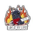 Cartoon black cat enamel pin with chainsaw and flame design featuring I Am At My Limit slogan - Cartoon Flame Chainsaw Black Cat (QHXZ5209)