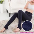 Donkerblauwe stirrup-leggings met dikke fleecevoering en hoge taille voor de winter - Eén maat / Bottoms / Stijgbeugel Stijl / Marineblauw