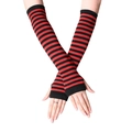 Gothic Punk Stil rot-schwarz gestreifte gestrickte lange fingerlose Armstulpen - Schwarz und Weinrot Gestreift