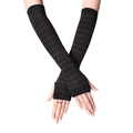 Lange fingerlose Strick-Armstulpen mit schwarz-braunen horizontalen Streifenmuster - Schwarz und Kaffee Gestreift