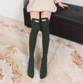 Calcetines altos de algodón verde oscuro con bordado de oso de estilo japonés kawaii - Talla única / Oso Verde Oscuro