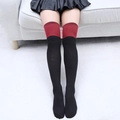 Chaussettes hautes japonaises en coton noir avec revers contrastés rouges - Taille unique / Bordeaux et Noir