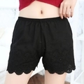 Women's black safety shorts with hollow out lace embroidery and elastic waist - S / Plum Blossom Embroidery / Black