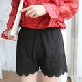 Women's black lace safety shorts with star embroidery and scalloped floral hem - S / Four-leaf Clover Embroidery / Black