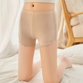 Pantalones cortos de seguridad beige acanalados con encaje floral y elástico - Talla Única (40-62.5kg) / Color Piel