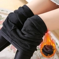 Women's slim black thermal leggings with fleece lining and glossy stretch finish - S / Black (Beaver Fleece)