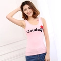 Canotta da donna in cotone rosa chiaro slim fit con stampa grafica di lettere Clouds nere - Rosa