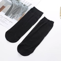 Sheer black velvet calf socks for women with breathable mesh and ribbed cuffs - Black
